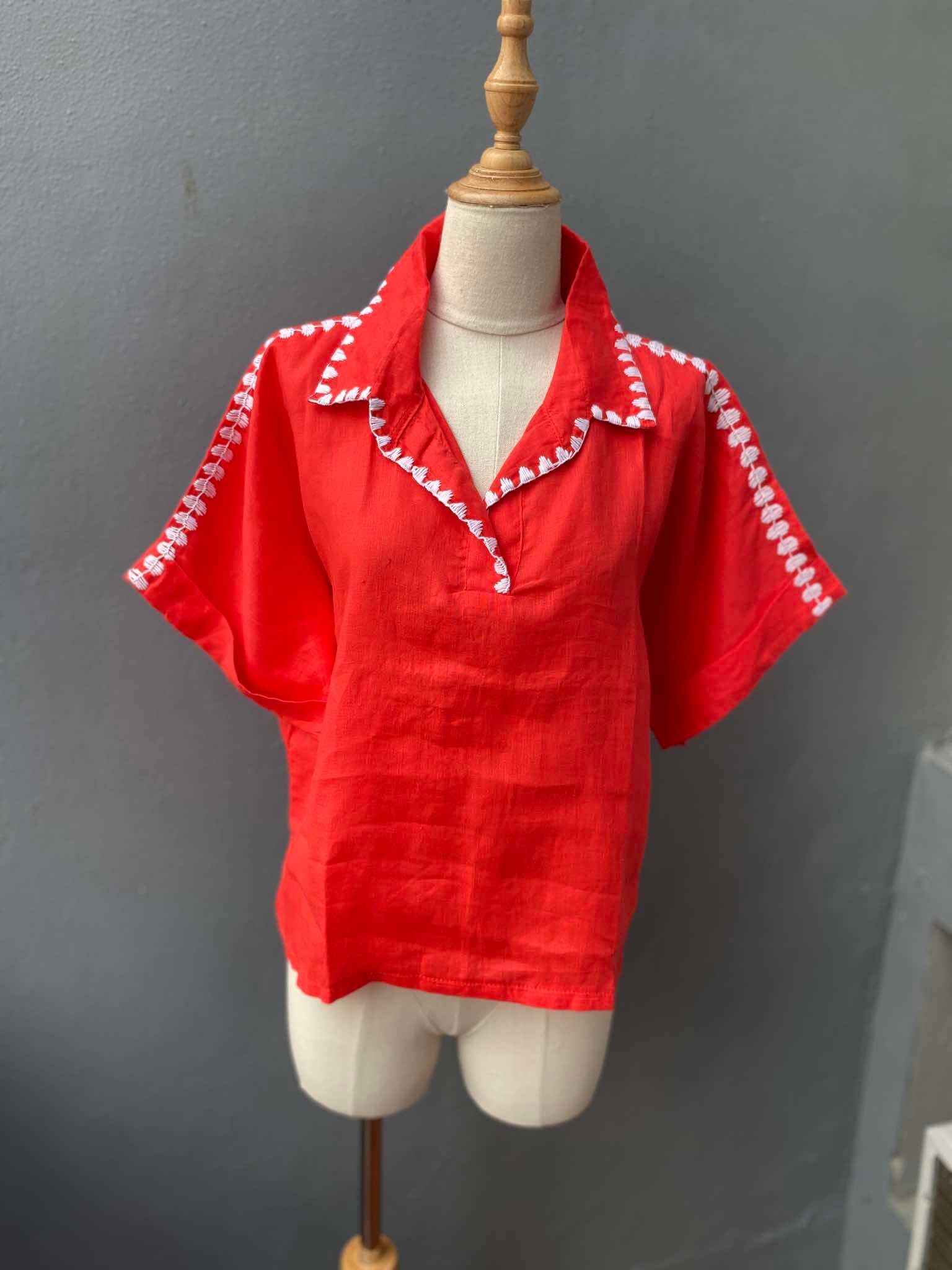 Maya Embroidered Blouse (Red)