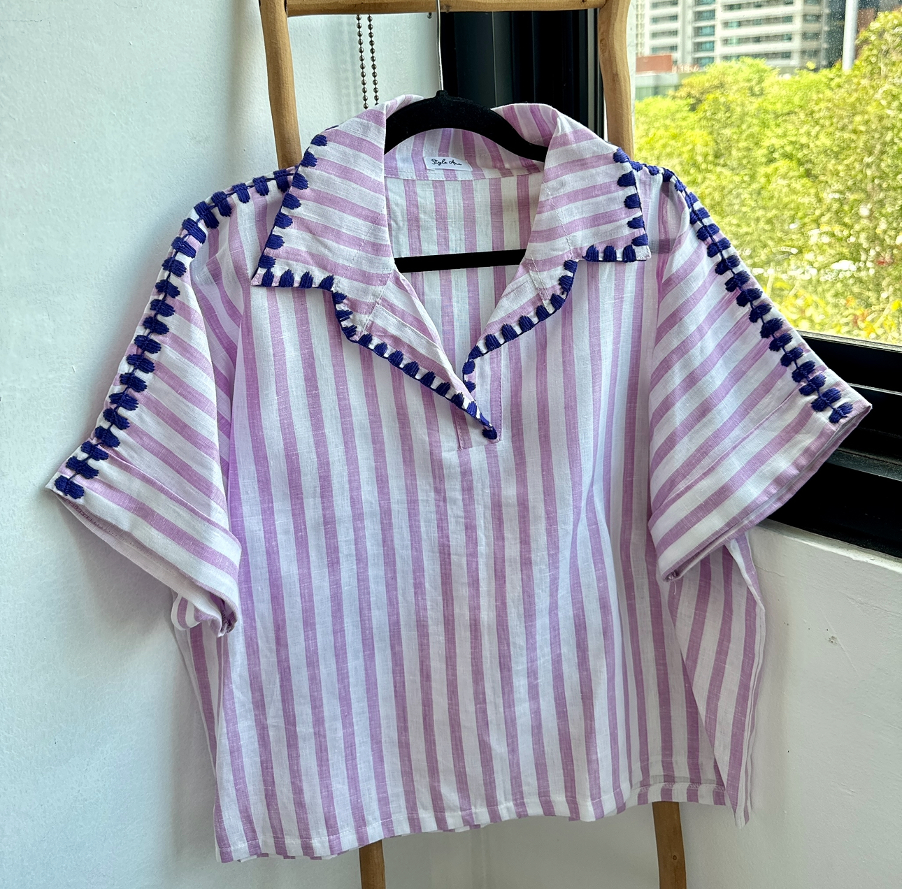 Maya Embroidered Blouse (Purple Stripes)