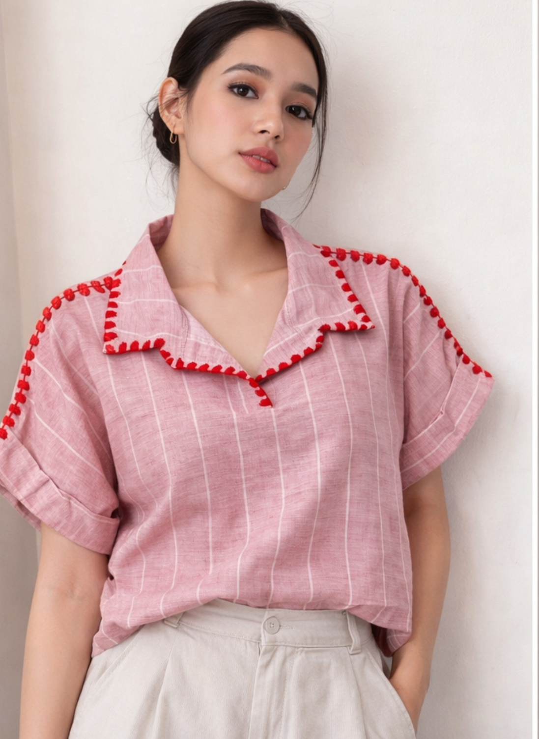 Maya Embroidered Blouse (Red 001)