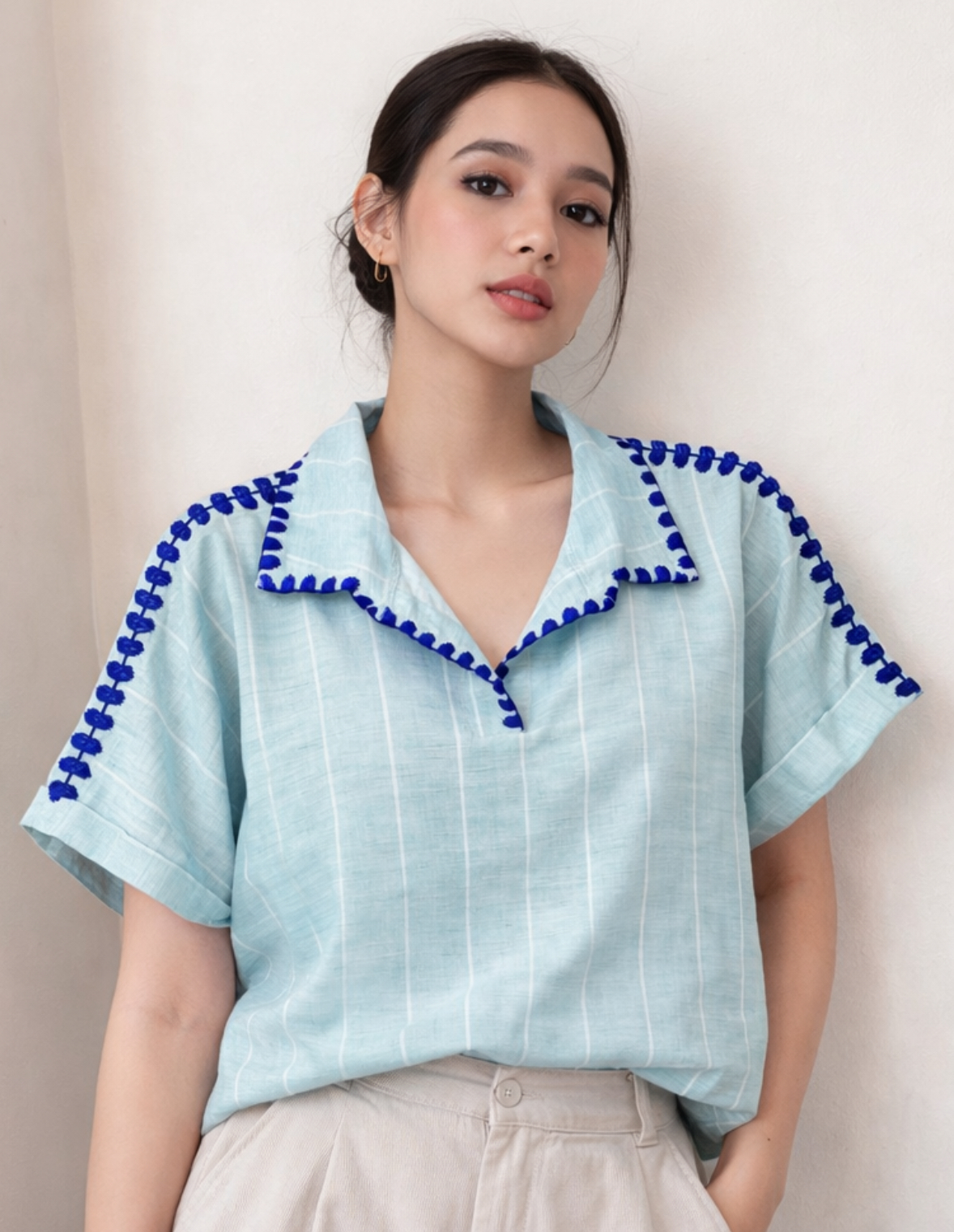 Maya Embroidered Blouse (Blue 001)